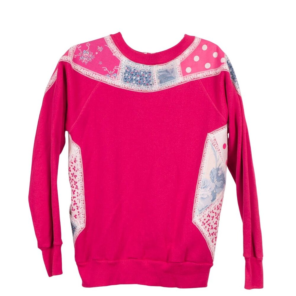 Plaid Patchwork Cardigan Sweatshirt Sweatpants M Pink Floral Lace 90s Mom Cozy - Picture 8 of 13